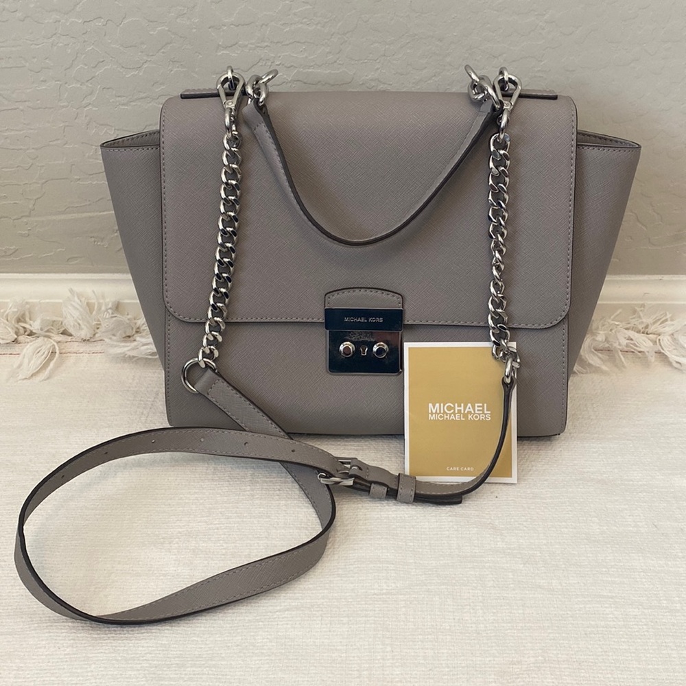 Michael Kors Gray Saffiano Chain Crossbody Bag